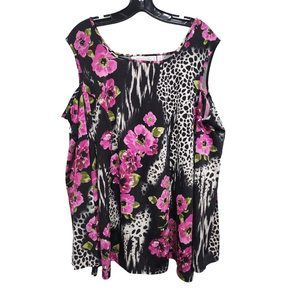 Simonton Says Tunic Top Womens Size‎ 3X Black Pink Floral Cold Shoulder Artsy